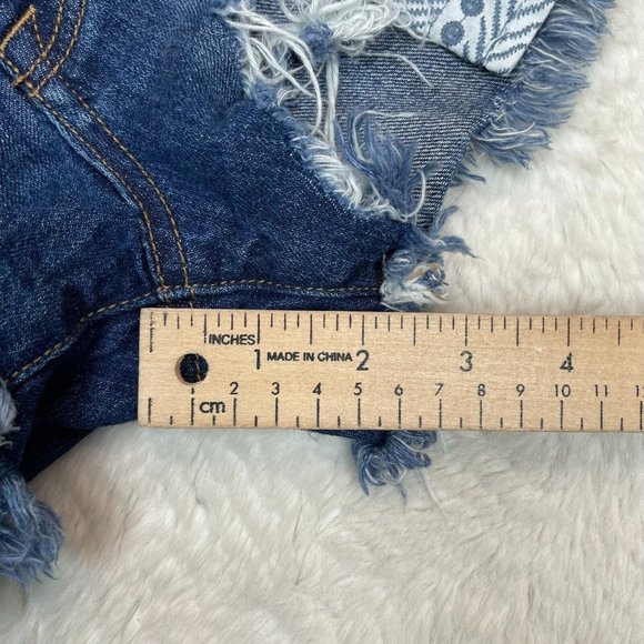 American Eagle Denim Shorts 0 Medium Wash Distressed Frayed High-Rise Festival - Picture 9 of 12